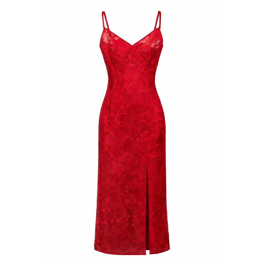 Victoria's Secret Gold Label Red‎ Lace Romantic Maxi Slip Dress, Small